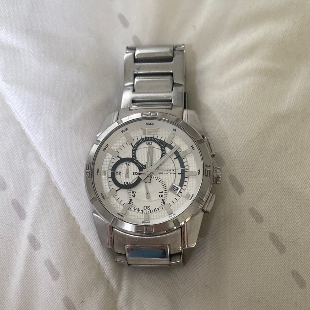 Fossil Silver and White Chronograph Watch